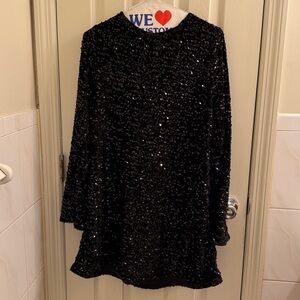 Black Sequin Long Sleeve ASOS Dress with Bow size Large